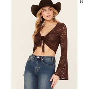 Shyanne Brown Lace Tie-Front Crop Top